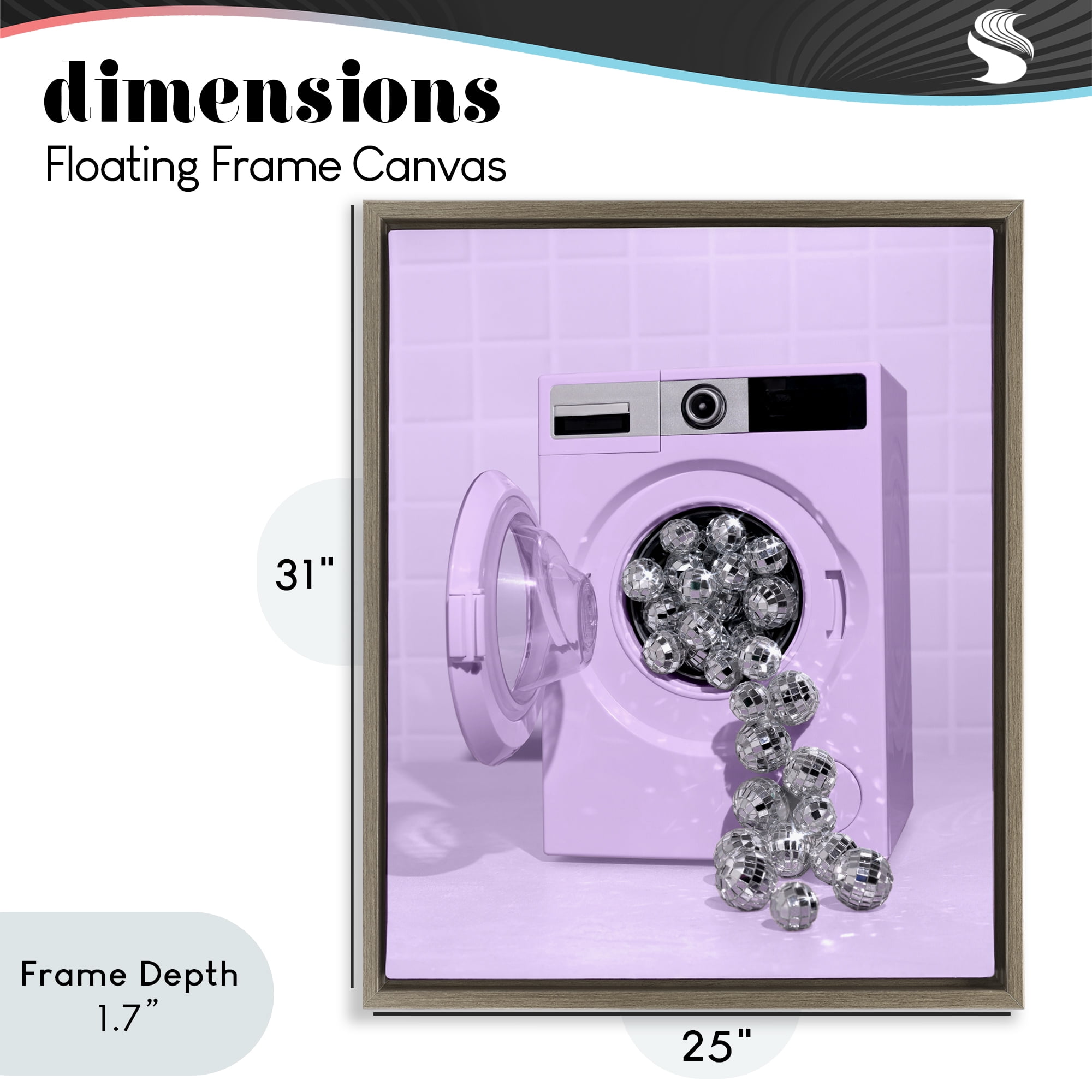 Stupell Industries Disco Laundry Machine over Purple Brown Framed Floater Canvas Wall Art, design by LISH Creative