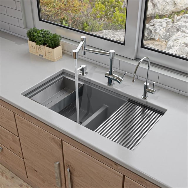 Pemberly Row 33" Granite Composite Workstation Double Bowl Undermount Sink