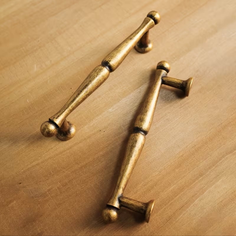 2pcs Vintage Brass Cabinet Handles - Antique Copper Wardrobe Door Pulls, European Style Zinc Alloy Handles for Kitchen, Bedroom, and Washbasin