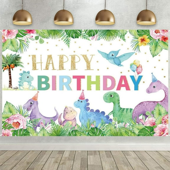 7x5FT Dinosaur Theme Happy Birthday Cute Backdrop Dinosaur Birthday Party Banner Photography Background Birthday Party Decorations Supplies for Kids