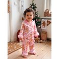 thumbnail image 3 of Cjfdfy Toddler Baby Girl Christmas Satin Pajamas Set Gingerbread Man Print Long Sleeve Fuzzy Trim Button Up Tops And Pants Kids Girl Cute My First Christmas Loungewear 1-7Y, 3 of 9