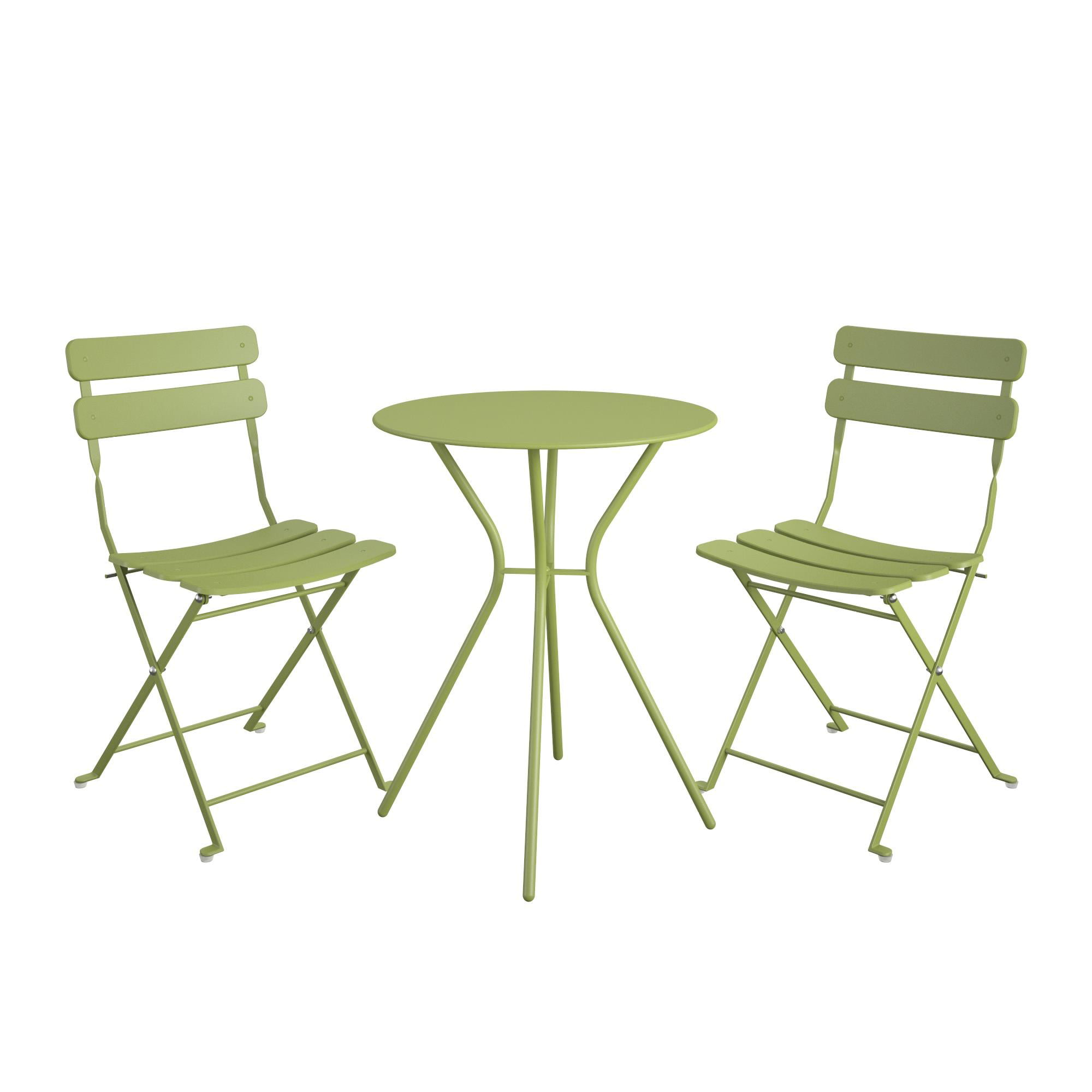 GREEN Powder Coated Steel CKB LTD Garden Bistro Set Metal Outdoor Deluxe Weatherproof 3 Piece Garden Furniture Table And Folding Chairs For Small Patio or Balcony