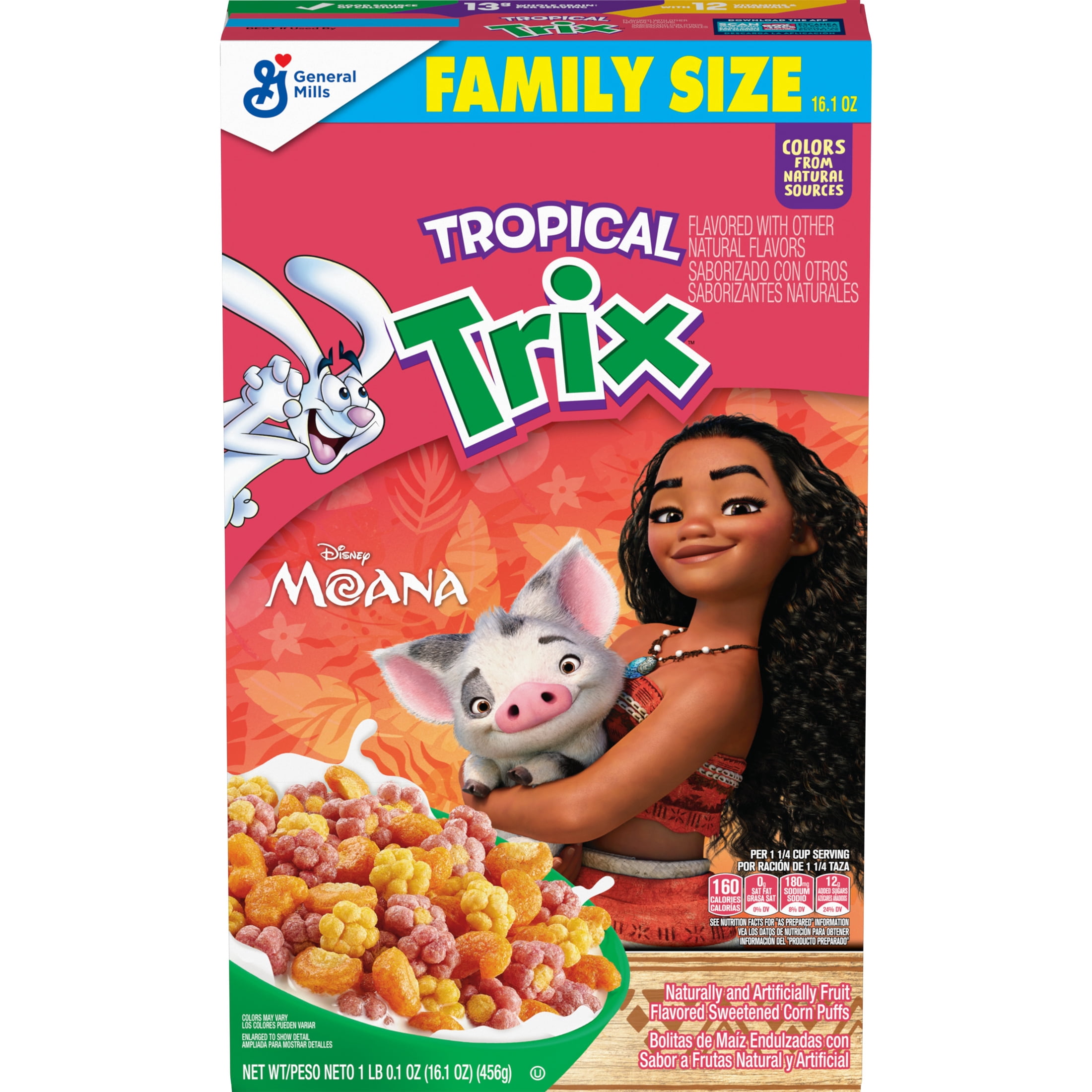 Tropical Trix Breakfast Cereal, Disney Moana, Made with Whole Grain, Family Size, 16.1 oz