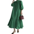 thumbnail image 6 of ZANZEA Women Stand Collar Puff Sleeve Button Down Ruffled Dress, 6 of 13