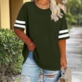 thumbnail image 5 of Womens Plus Size Tops Summer Loose Fit Tee Shirt Striped Colorblock Short Sleeve Crewneck T-shirts XL-5X (3XL, Army Green), 5 of 6