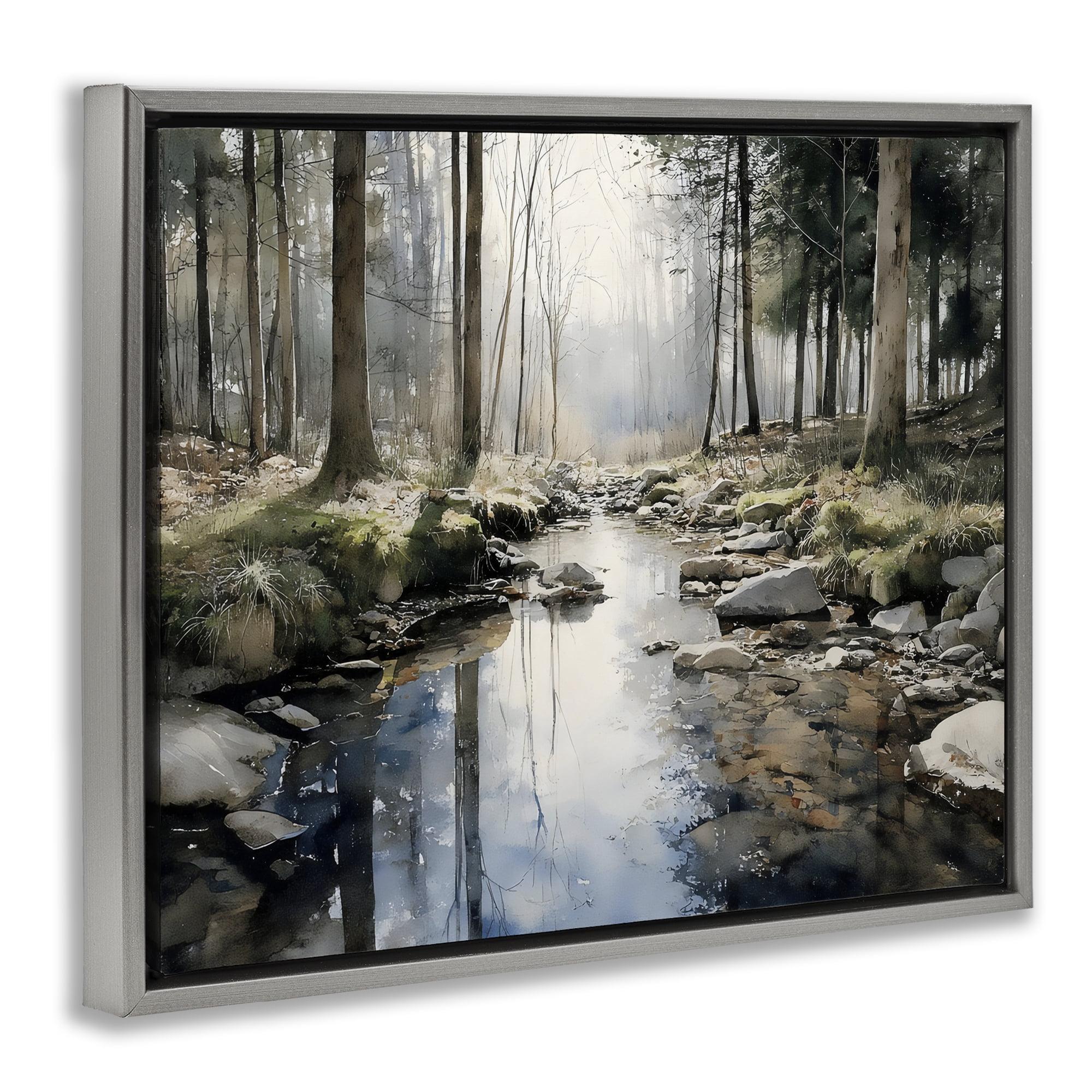 Stupell Industries Rock Creek in Morning Mist Gray Framed Floater Canvas Wall Art, design by Franklyn Gregory