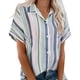 thumbnail image 1 of Camisas a Rayas con Botones ANGGREK Camisas Casuales de Verano Cuello en V Manga Corta AH3154, 1 of 5