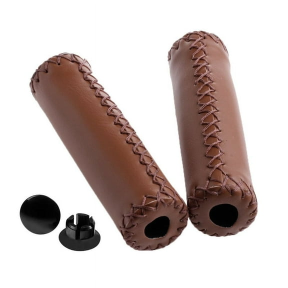 Yokua MTB BMX Road Mountain Bike Bicycle Cycling Stitched Leather Handlebar End Grips