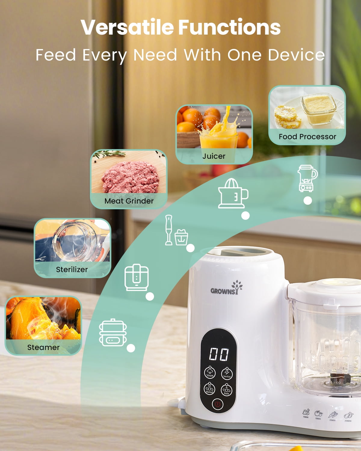 Grownsy Baby Food Maker Multi-Function,Constant Temperature 24h, Auto Cooking & Grinding,White