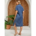 thumbnail image 4 of DARING DIVA Midi Denim Short Sleeve Button Down Tunic Jean Dress S Blue, 4 of 7