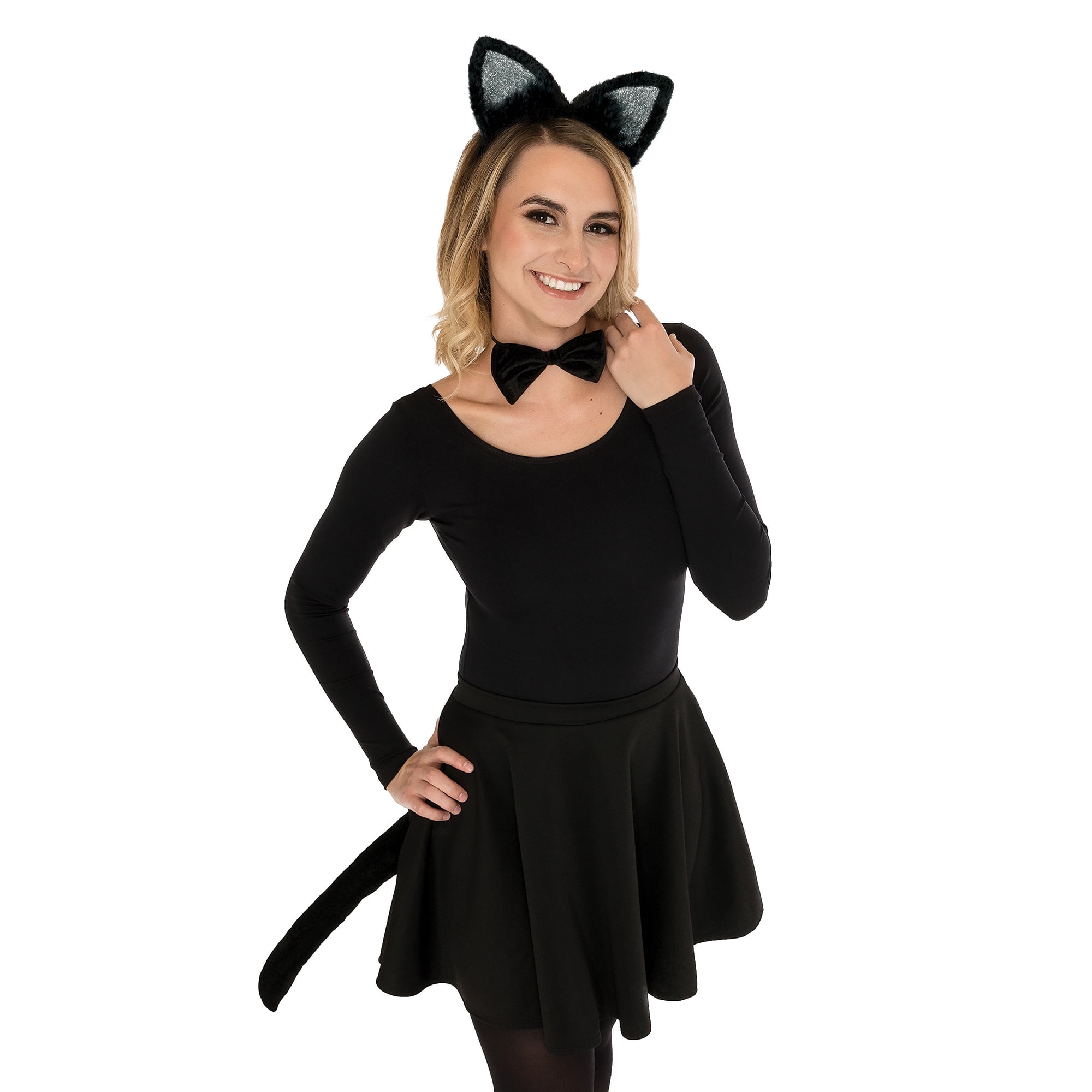 Cat Costume Fancy Dress Set Animal Ears with Tail and Bow Children's Party Adult 