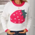 thumbnail image 5 of Levmjia Womens Sweater Knit Tops Cable Knit Pullover Contrast Color Strawberry Printing Long Sleeve Round Neck Winter Casual Comfortable Soft Warm Cozy, 5 of 9
