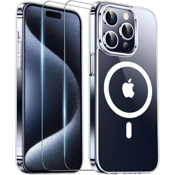 Entronix 3-in-1 Magnetic Clear Case for iPhone 15 Pro Max, with Screen Protector, Clear