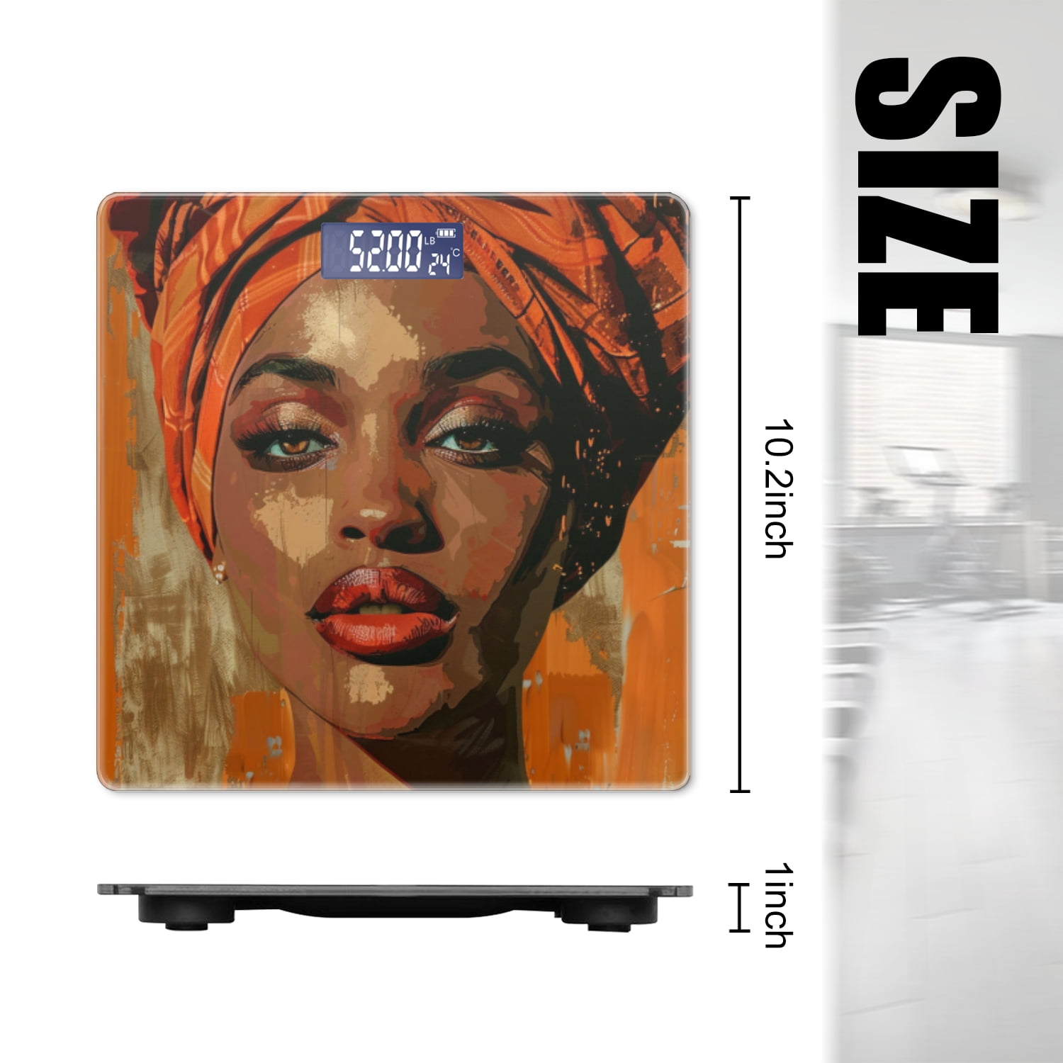 High Precision Body Weight Scale Smart Bathroom Scales with Large LCD Display(400lbs),Decorative for Bedroom-Beautiful African Woman With Orange Headscarf