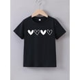 thumbnail image 1 of Camiseta de manga corta de verano para niña con estampado de corazones, cuello redondo, punto informal, estampado de dibujos animados de poliéster, corte regular ligeramente elástico., 1 of 6