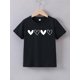 thumbnail image 1 of 1pc Girls' Summer Short Sleeve T-Shirt with Heart Print - Casual Crew Neck Knit Top, Polyester Cartoon Pattern, Slight Stretch Regular Fit, 1 of 6