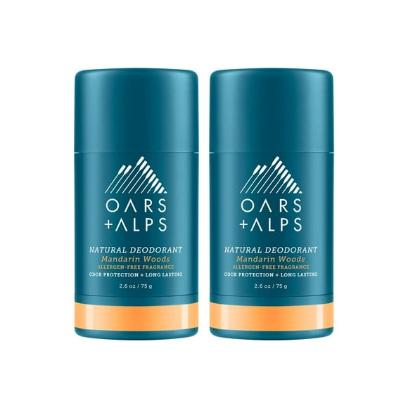 Desodorante sin aluminio Oars Alps para hombres y mujeres Probado dermatológicamente y para pieles sensibles Vegano Tamaño de viaje Maderas de mandarina 2 paquetes de 2.6 oz cada uno