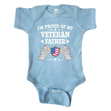 

Inktastic I m Proud of My Veteran Father with Shield American Flag and Angel Wings Gift Baby Boy or Baby Girl Bodysuit