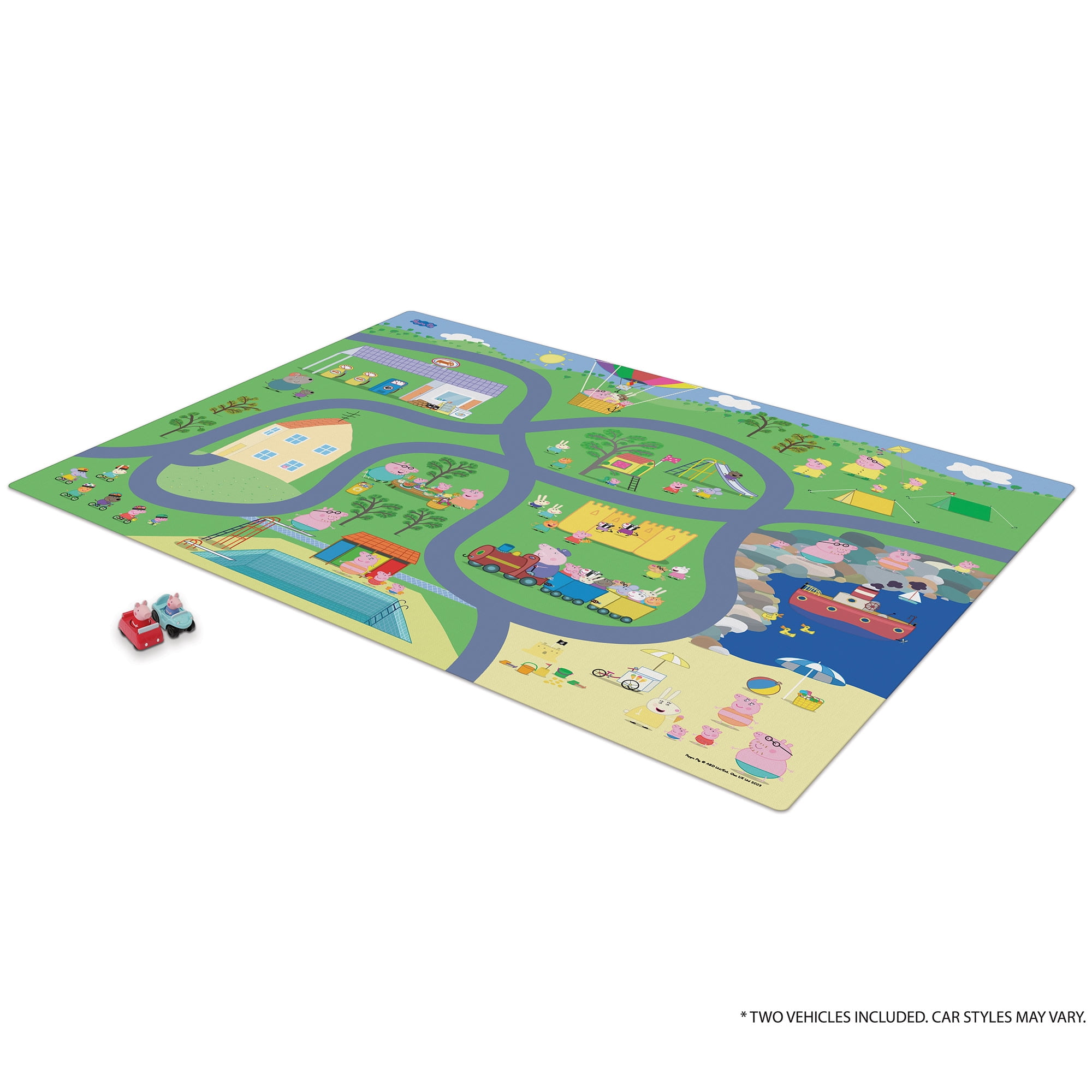 Imaginmat: Jumbo -Peppa Pig - Floor Playmat & 2 Toy Cars, 47 x 61", 2 Character Vehicles, Durable EVA Foam Mat, Portable, Licensed, Kids Ages 3+