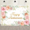 thumbnail image 3 of Fondo de feliz jubilación para mujeres, fondo fotográfico con lunares dorados y flores rosas, decoraciones para fiesta de jubilación de damas, pancarta de accesorios para fotomatón de "Felicitaciones, 3 of 3