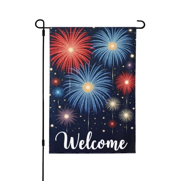 Fireworks Welcome Garden Flag 12x18 Inch Double Sided – Patriotic Summer Holiday Outdoor Yard Decoration For Porch, Lawn & Patio