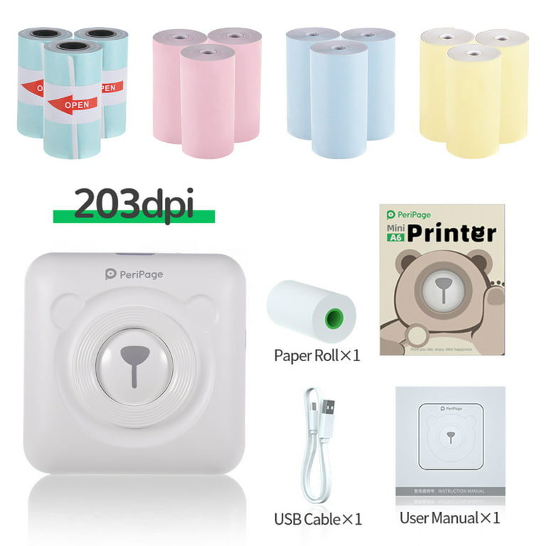 PeriPage A6 Mini Printer 203DPI Wireless BT Thermal Printer Picture Photo  Label Memo Notes Journal Receipt Paper Instant Printer Sticker AR Photo  Function Inkless Printing 