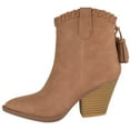 thumbnail image 2 of Forever Women Ankle Western Boots Stacked Block Heels Cowboy Booties Pointed Toe Side Zipper Tassel Accent RIVER-23 Light Brown Tan 10, 2 of 3