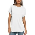 thumbnail image 6 of VDJ Plus Size Summer Tops for Women Solid Color Short Sleeve T Shirts Loose Casual Round Neck White Tunic Trendy Outfit Size 5XL, 6 of 9