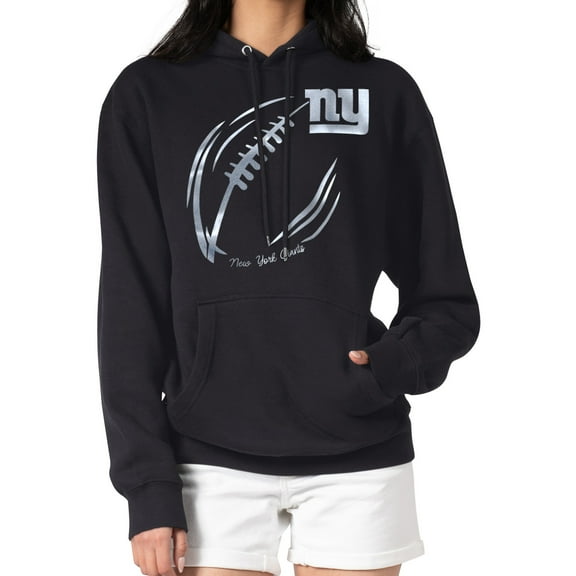 Women's G-III 4Her by Carl Banks Black New York Giants Metallic Print Football Sketch Fleece Pullover Hoodie