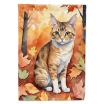 Oregon Rex Cat in Fall Leaves House Flag