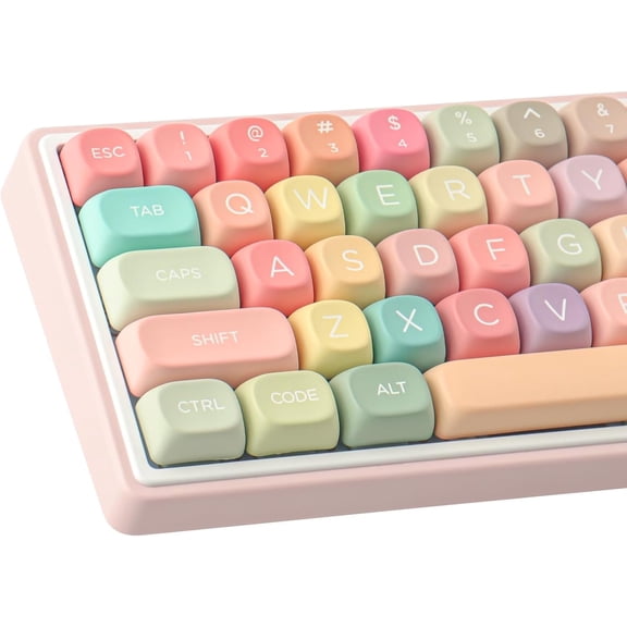 COSTOM MOA Profile Keycaps, 134 Keys PBT Keycap Dye-Sublimation Rainbow Candy Cute Keycaps, Round Colorful Custom Key Cap for 61/64/68/84/87/100/104/108 Cherry Gateron MX Mechanical Keyboards