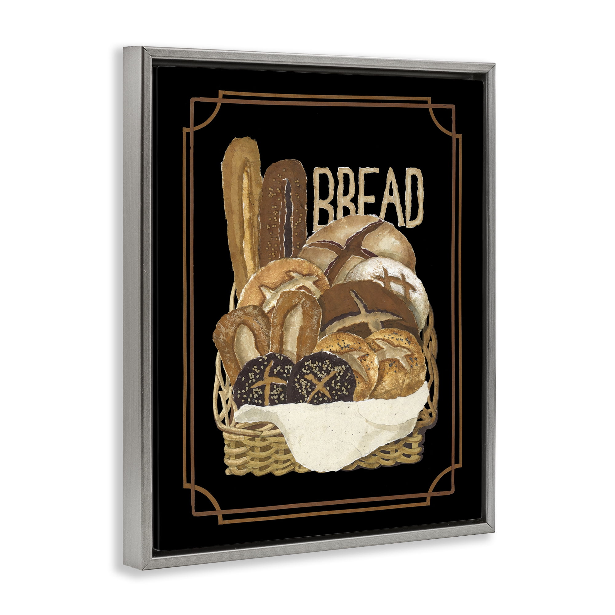 Stupell Industries Traditional Bread Basket Food & Beverage Painting Gray Floater Framed Art Print Wall Art, 17 x 21