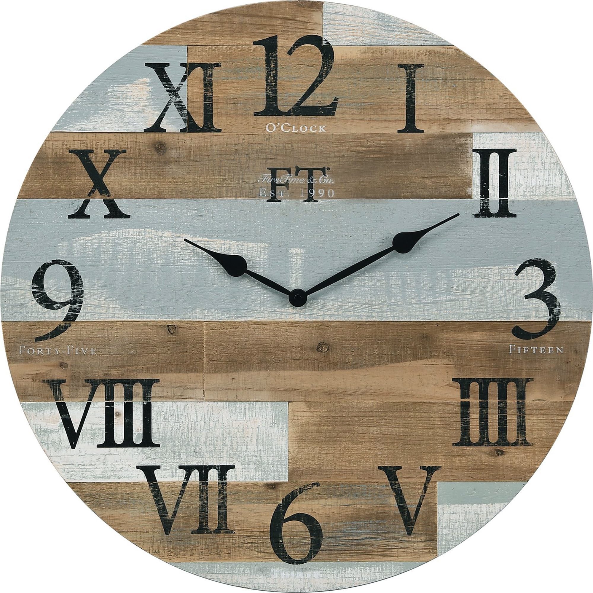 FirsTime & Co. Brown And Blue Rustic Barn Wood Wall Clock, Farmhouse, Analog, 24 x 1.75 x 24 in
