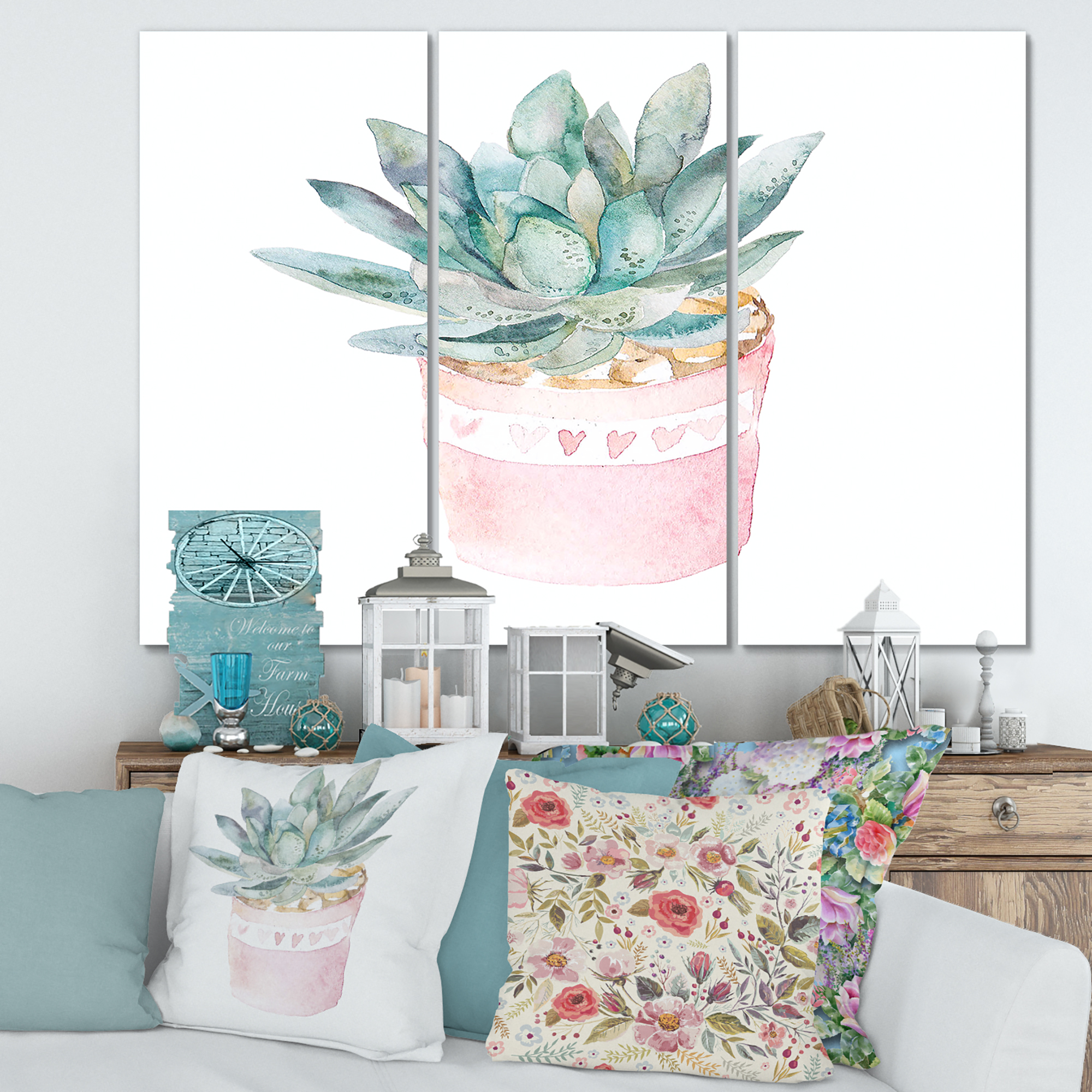 Designart ' Succulent and Cactus House Plants II ' Farmhouse Canvas Wall Art Print