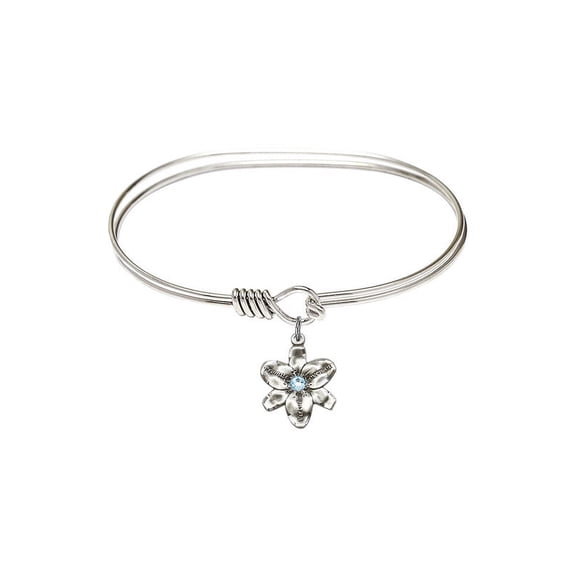 7 inch Oval Eye Hook Bangle Bracelet w/ Chastity medal charm w/ March Blue Swarovski Crystal