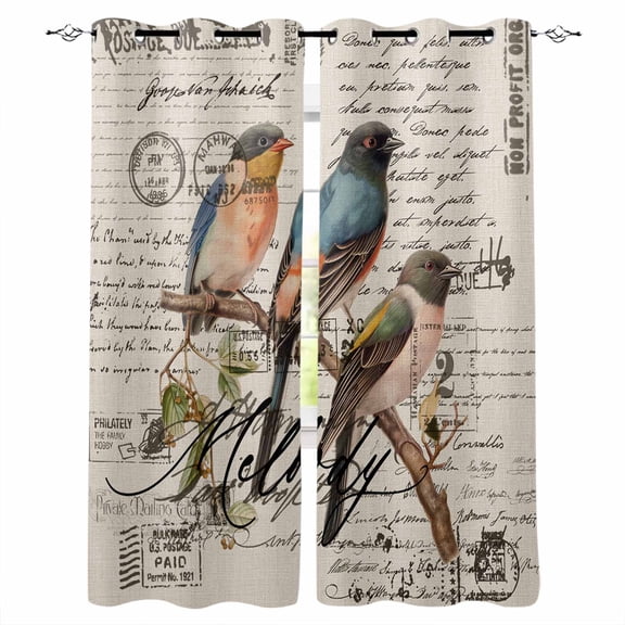 Country Birds Blackout Curtains 54 Inches Long, Envelope Postmark Vintage Farmhouse Botancial Thermal Insulated Black Out Curtains, Darkening Window Curtain for Bedroom Living Room 45"x54" 2 Panels