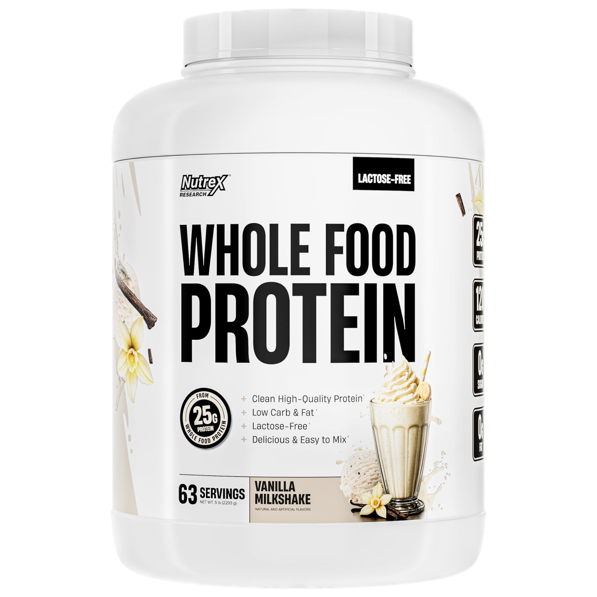 Whole Food Protein Powder - 25g Protein per Scoop, Lactose Free Protein with Beef Isolate, Collagen, Pea, Brown Rice, Chicken & Egg Protein, 0G Sugar, Keto Friendly, Vanilla Milkshake 63 Serv