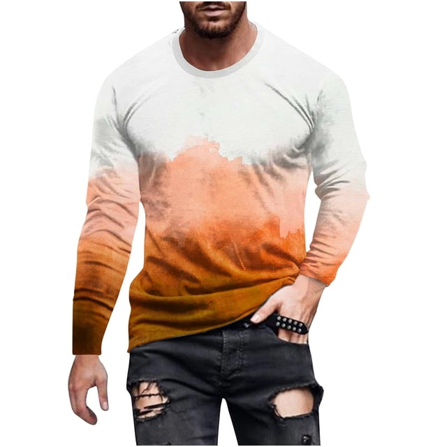 Amzcrzy Sudadera Para Hombre, Moda Informal, Estampado, Cuello Redondo, Manga Larga, Blusa Estampada, Naranja, Xl