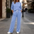 thumbnail image 2 of Womens Track Suits 2 Piece Set with Striped Sides Crewneck Top and Wide Leg Pants with Pockets for Outdoor Jogging and Training, 2 of 9