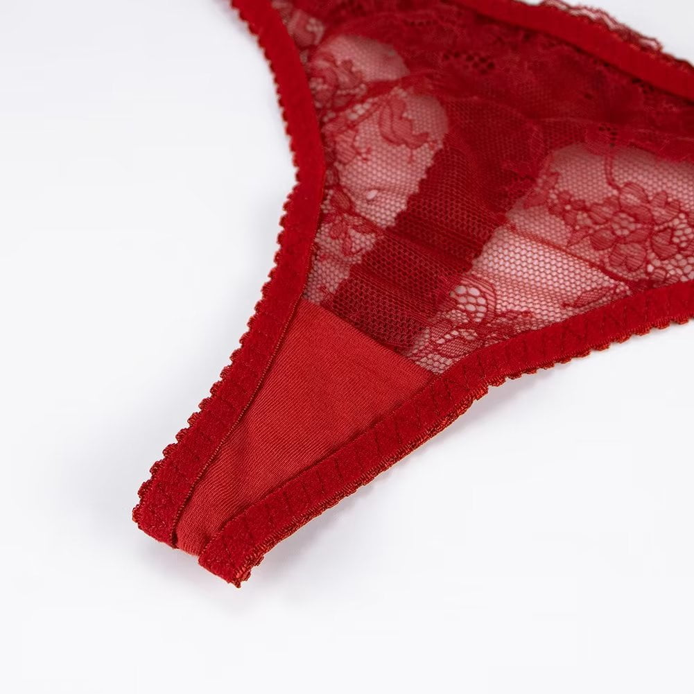 Varsbaby Lingerie Set for Women Sexy Lace Bra and Panty Thongs Sets Unlined Demi-Cup Underwire Bra and See Though Panties