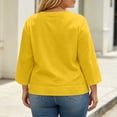 thumbnail image 4 of ClodeEU Women's V Neck 3/4 Flared Bell Sleeve Pleated Tunic Blouse,Casual Loose Plus Size Top Yellow,Women's Plus XXL, 4 of 6