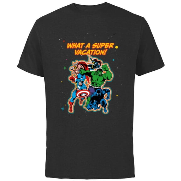 Marvel Avengers Family Matching Trip What a Super Vacation - Short Sleeve Cotton T-Shirt for Adults - Customized-Black