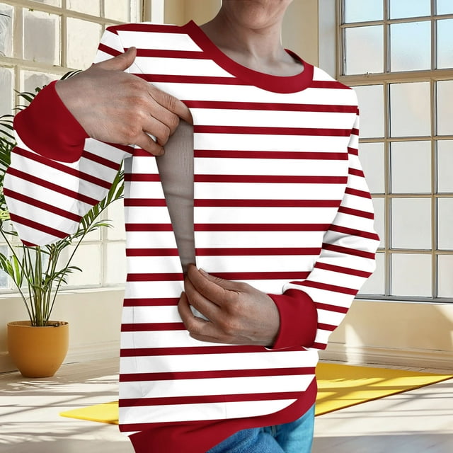 Hauts pour Femmes, Chandail à Capuchon/chemise d'Allaitement à Manches Longues d'Hiver à Fermeture Éclair et Col Rond pour Femmes, Cadeaux des Fêtes, m