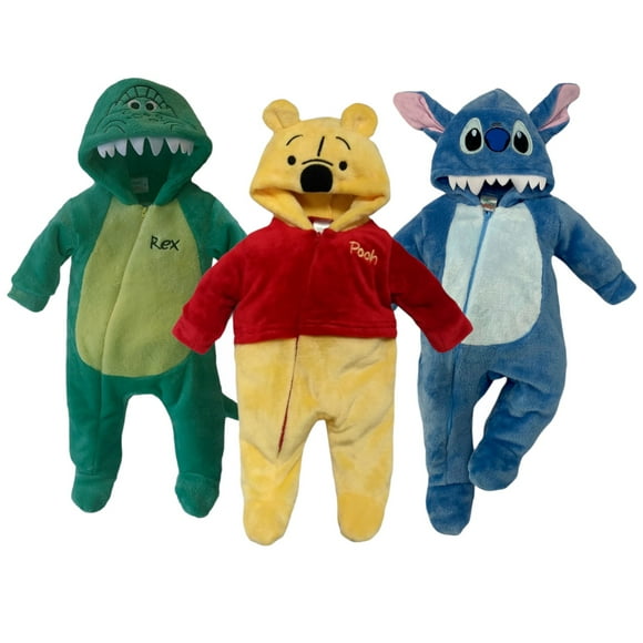 Kit 3 Mamelucos con Gorro Bordado Disney Rex, Pooh, Stitch Disney KitB178