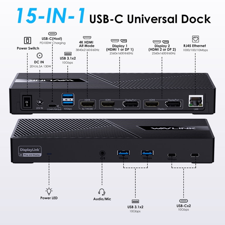WAVLINK UG63PD25 USB-C Triple Display Laptop Docking Station