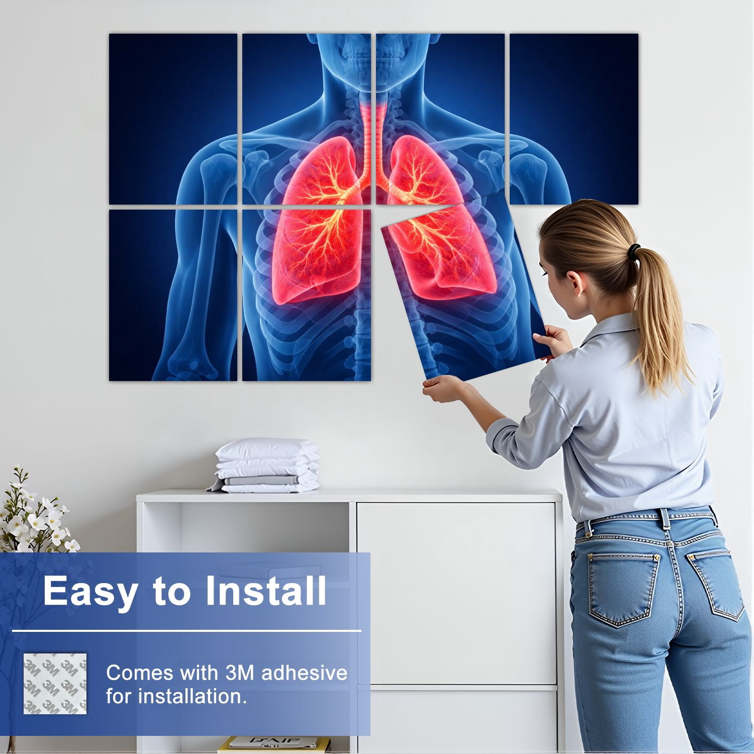 Medical 8 Pack Art Acoustic Panels Sound Absorbing Human Anatomy Lungs Detailed Structure Decorative Soundproof Wall Panels Self Adhesive for Classroom Hospital 48"x32"