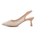thumbnail image 2 of XYD XYD Women Pointy Toe Slingback Pumps Rhinestones Studded Mesh Low Heels Party Evening Shoes Size 8.5 Nude, 2 of 4