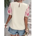 thumbnail image 6 of Dycnvjo Women Floral Embroidered Textured Tops Crewneck Puff Short Sleeve Casual Loose Solid Embroidery Blouses Shirts  XXL, 6 of 8