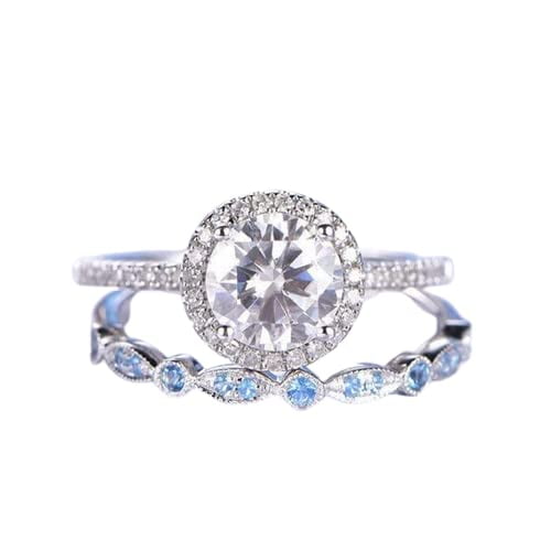 HeartsAndYou 2ct Round Cut Moissanite Halo Bridal Set Engagement Ring for Women 18k White Gold Over Silver