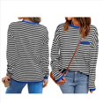 thumbnail image 2 of Suéter de Punto Suave A Rayas para Mujer, Camisa Holgada con Bolsillo en el Pecho. Azul de Luna M, 2 of 5